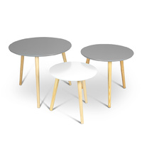 Aura 3 Piece Round Wood Coffee Table Set 