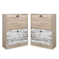 Set of 2 Luka 2 Drawer Shoe Cabinet White Washed and Oak
