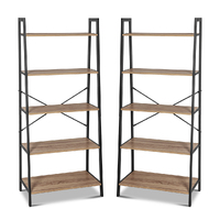 Set of 2 Rome Industrial Style 5 Tier Ladder Shelf Oak
