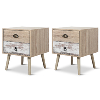 Set of 2 Luka 2 Drawer Bedside Table White Washed and Oak