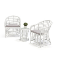 Florida 2 Seater PE Rattan Outdoor Lounge Set Coffee Table & Chairs White