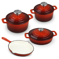 Xanten Cast Iron 7pcs Cookware Set w/ Gradient Red