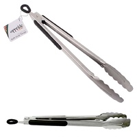 Appetito Heavy Duty Stainless Steel 30cm Tongs with Rubber Grip and Locking Ring 
