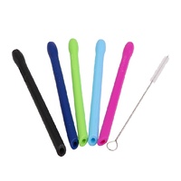 Silicone Cocktail Straws Set 5 w/ Brush Asst. Colours