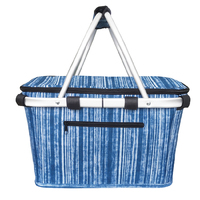 Sachi Insulated Carry Basket w/ Lid Blue Stripes