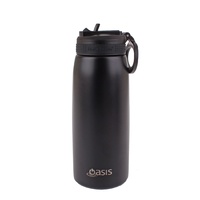 Oasis Stainless Steel Double Wall Insulated Sports Bottle w/ Sipper Straw 780ML Black