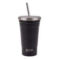 Oasis Stainless Steel Double Wall Insulated Tumbler w/ Straw 500ML Black