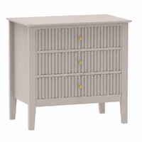 Zara Fluted Wide 3 Drawer Bedside Table - Stone