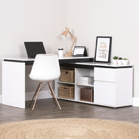 High Gloss Storage Desk Table Office Computer Home Cabinet Drawer Study White