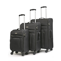 Conwwod SureLite 3pc 8 Wheels Soft Trolley Suitcase Black