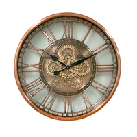 Round Industrial Copper Wash Iron Moving Gears Wall Clock 70cm