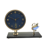 Crystal Swan Gold Metal Table Clock Blue 