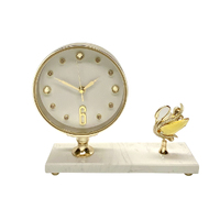 Crystal Swan Gold Metal Table Clock Marble White