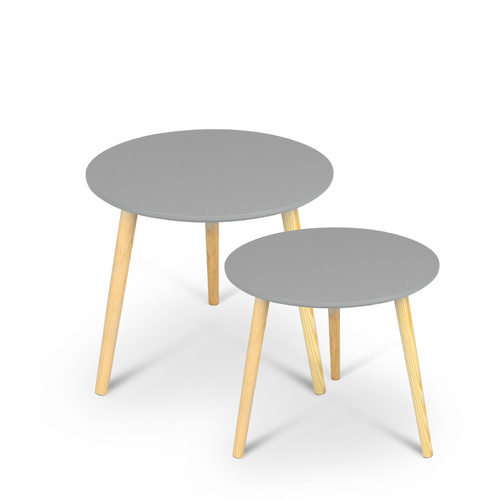 Aura 2 Piece Round Wood Coffee Table Set Grey