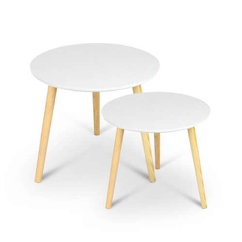 Aura 2 Piece Round Wood Coffee Table Set White