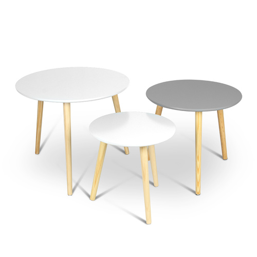 Aura 3 Piece Round Wood Coffee Table Set 