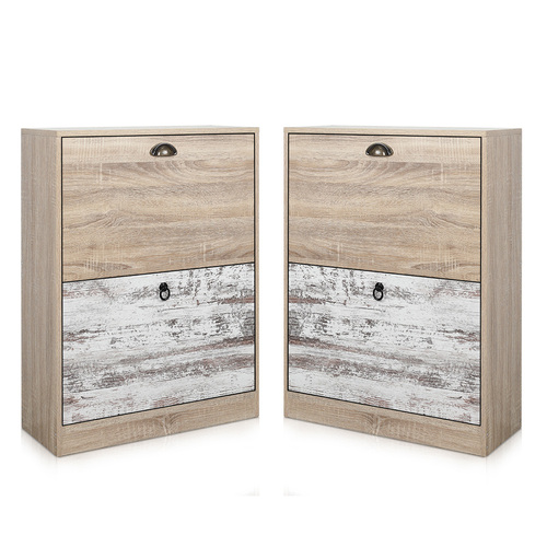 Set of 2 Luka 2 Drawer Shoe Cabinet White Washed and Oak