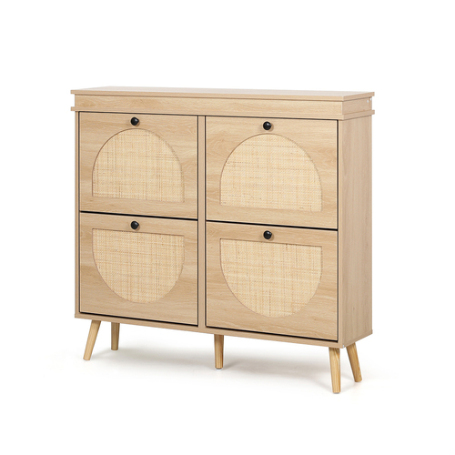 Westly Rattan Shoe Cabinet with 4 Doors Oak