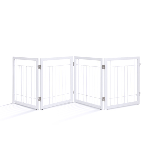 Freestanding Metal Pet Gate 4 Panel Foldable Fence White