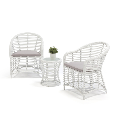 Florida 2 Seater PE Rattan Outdoor Lounge Set Coffee Table & Chairs White