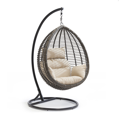 Sheila Outdoor PE Rattan Hanging Teardrop Swing Chair Brown