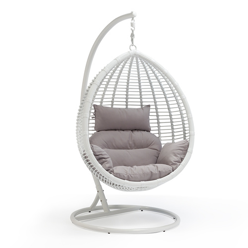 Sheila Outdoor PE Rattan Hanging Teardrop Swing Chair White