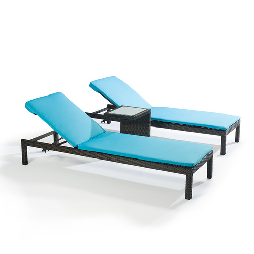 Arthur Outdoor Rattan Sun Lounges Set w/ Side Tables (Set of 2)