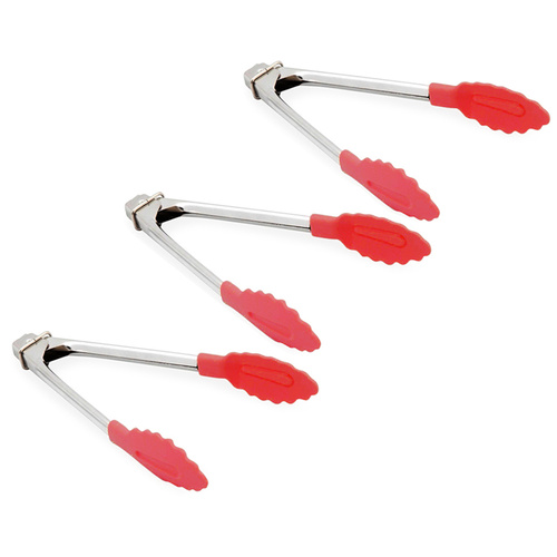 Appetito Set of 3 18cm Stainless Steel Mini Tongs w/ Nylon Head Red