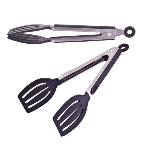 Appetito 23cm Stainless Steel Spatula Tongs With Lock & Rubber Grip