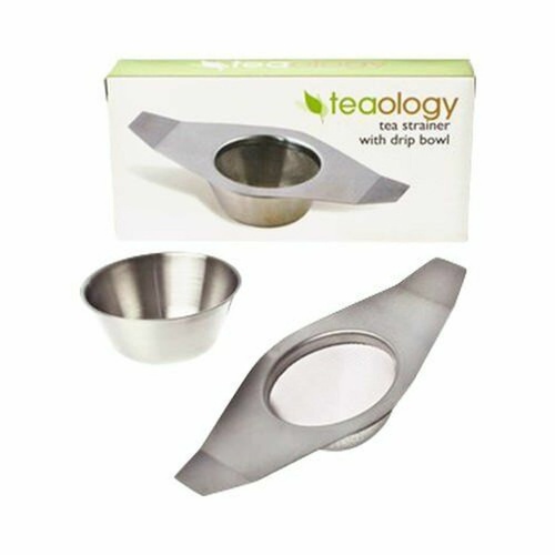 Teaology Stainless Steel Tea Strainer With Drip Bowl 