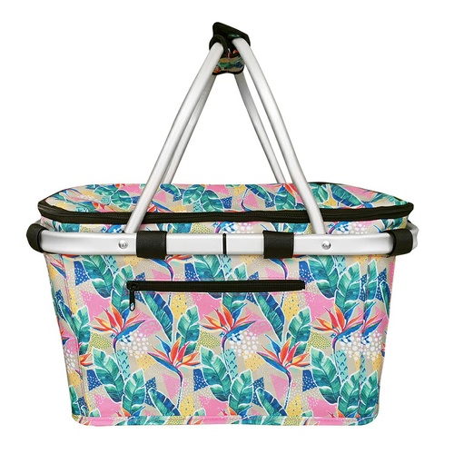 Sachi Insulated Carry Basket w/ Lid Botanical