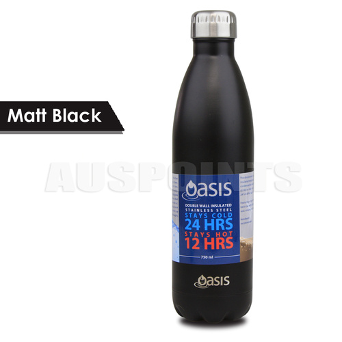 Oasis 750ml Stainless Steel Double Wall Insulated Drink Bottle Matt Black
