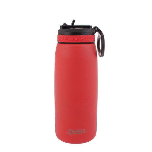 Oasis Stainless Steel Double Wall Insulated Sports Bottle w/ Sipper Straw 780ML Coral