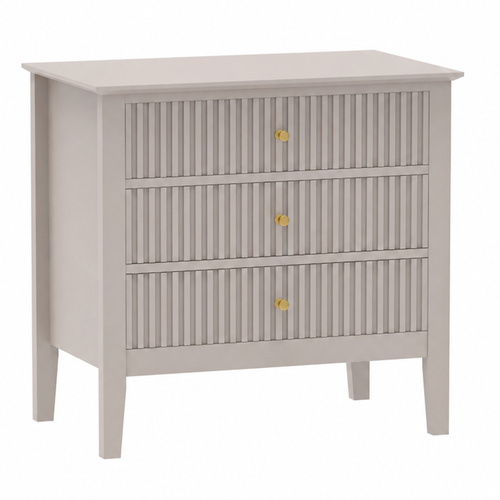 Zara Fluted Wide 3 Drawer Bedside Table - Stone