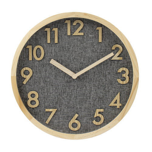 Linen Dial Timber Wooden Natural Frame Wall Clock 35cm