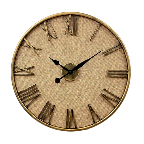 Linen Dial Timber Wooden Natural Frame Roman Numerals Wall Clock 60cm