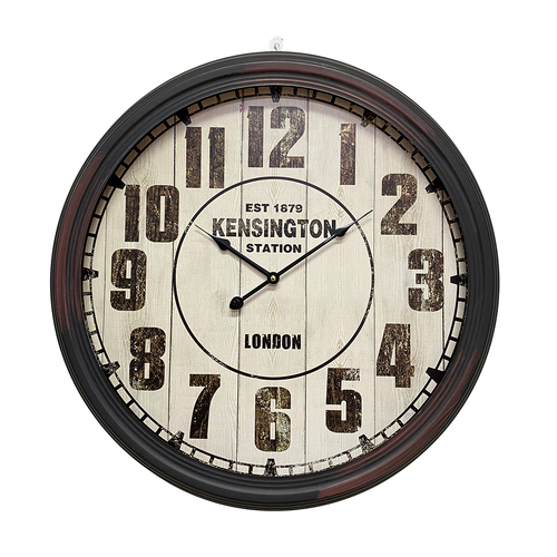 Kensington Station Vintage French Country Metal Wall Clock  Black 62cm
