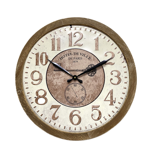 Hotel De Ville  Stamped Metal Dial Wood Frame Wall Clock 60cm